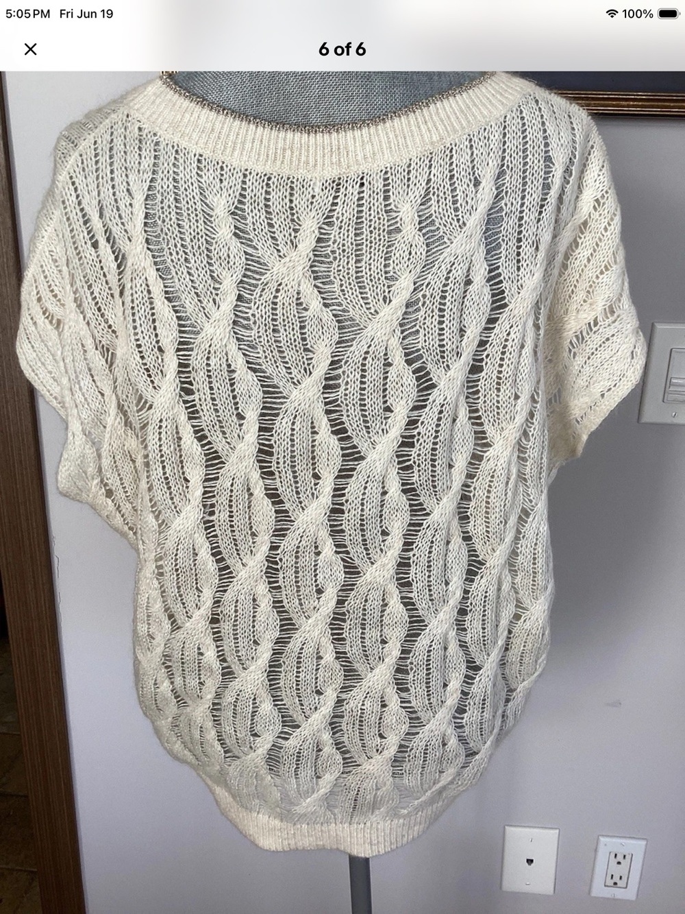 Brunello Cucinelli Open-knit Cable Linen Blend Sweater Top Ivory Sz M new - Picture 6 of 6